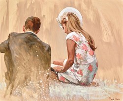 Seated Couple At Ascot by Mark Spain - Original Painting on Board sized 24x20 inches. Available from Whitewall Galleries